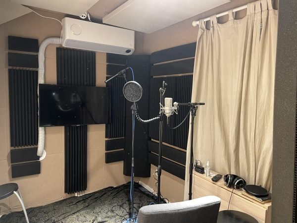 Recording booth w curtain closed